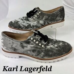 Karl Lagerfeld grey velvet oxford shoes Size 8